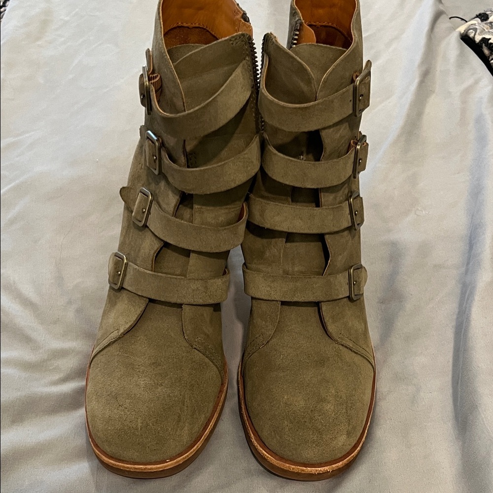 Kork-Ease Olive Green Strappy Combat Boots